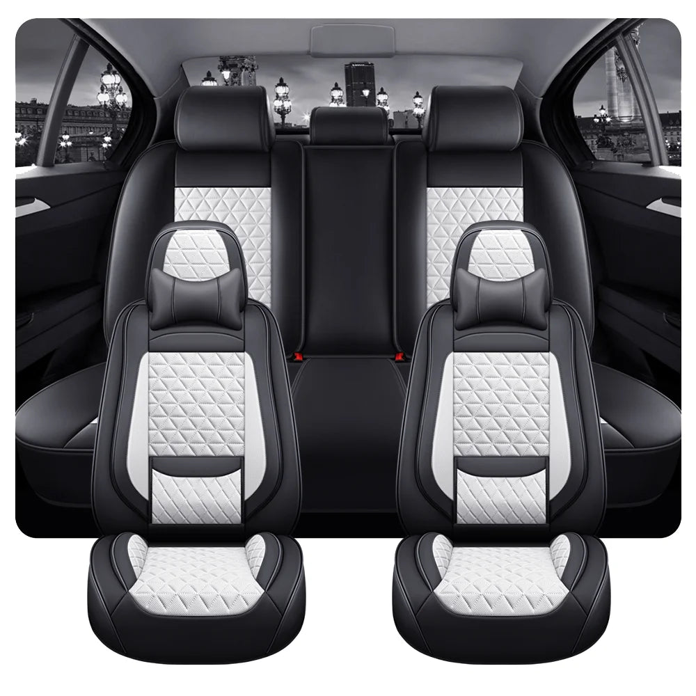 5-Seater Premium Nappa Leather 3D Diamond Quilted Car Seat Cover with Headrest and Lumbar Pillow, Breathable, for All Seasons