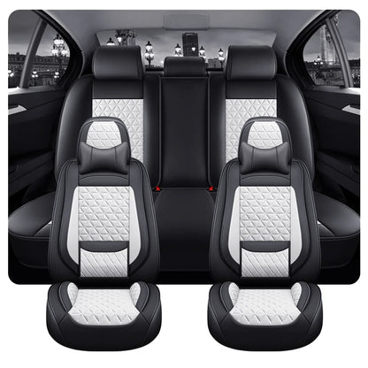 5-Seater Premium Nappa Leather 3D Diamond Quilted Car Seat Cover with Headrest and Lumbar Pillow, Breathable, for All Seasons