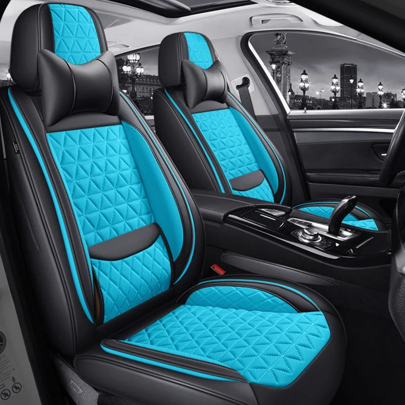 5-Seater Premium Nappa Leather 3D Diamond Quilted Car Seat Cover with Headrest and Lumbar Pillow, Breathable, for All Seasons