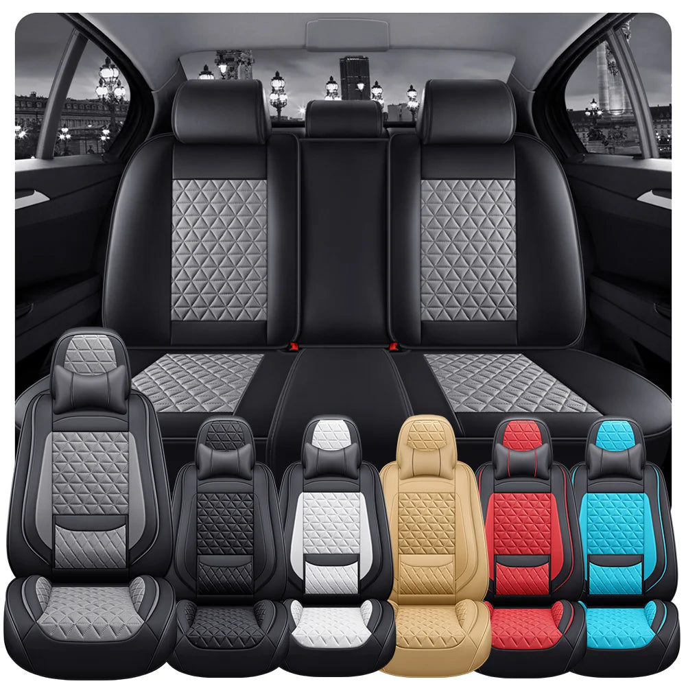 5-Seater Premium Nappa Leather 3D Diamond Quilted Car Seat Cover with Headrest and Lumbar Pillow, Breathable, for All Seasons