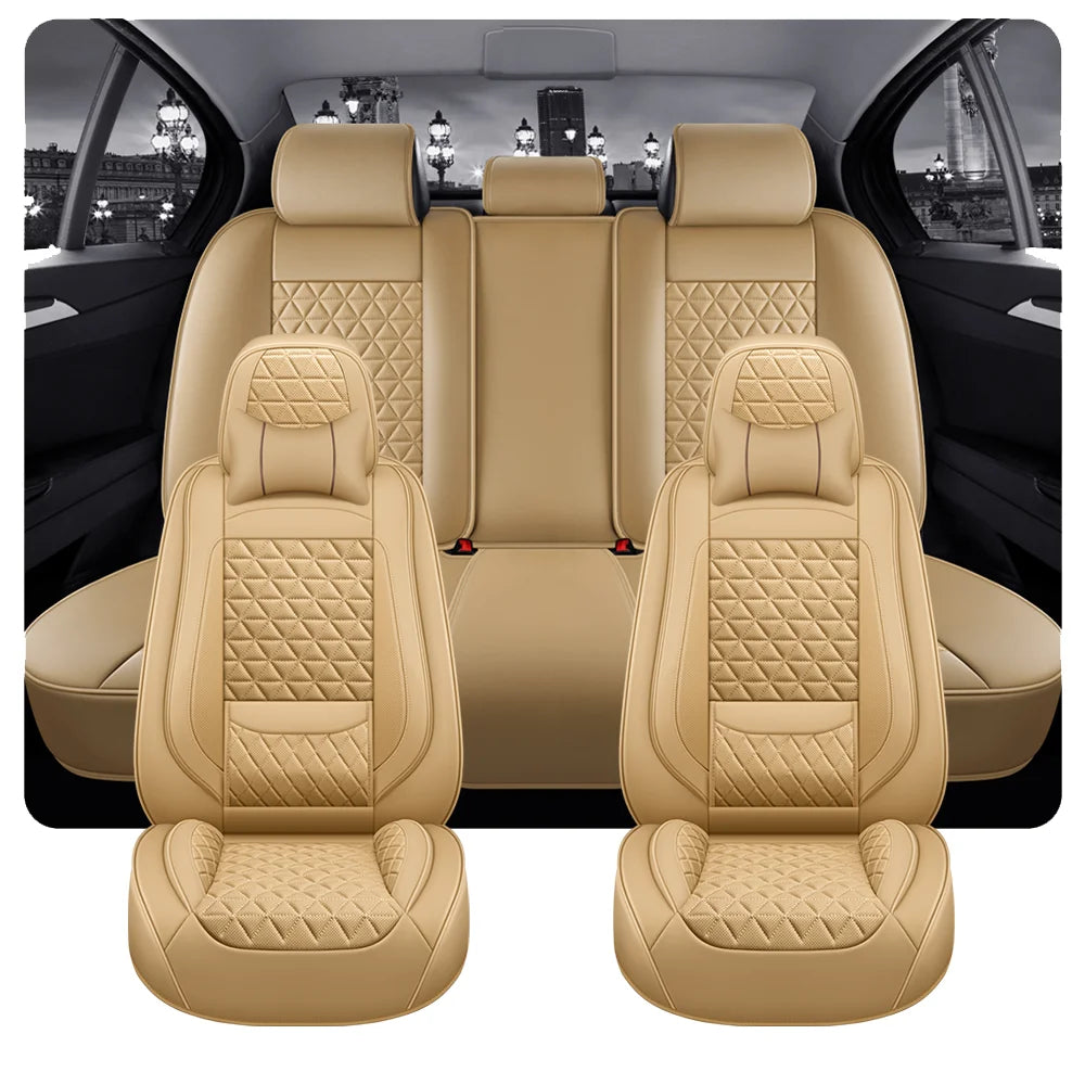 5-Seater Premium Nappa Leather 3D Diamond Quilted Car Seat Cover with Headrest and Lumbar Pillow, Breathable, for All Seasons