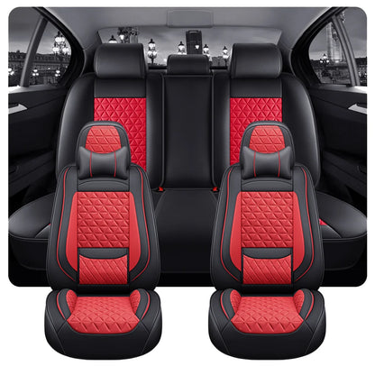 5-Seater Premium Nappa Leather 3D Diamond Quilted Car Seat Cover with Headrest and Lumbar Pillow, Breathable, for All Seasons