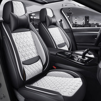 5-Seater Premium Nappa Leather 3D Diamond Quilted Car Seat Cover with Headrest and Lumbar Pillow, Breathable, for All Seasons