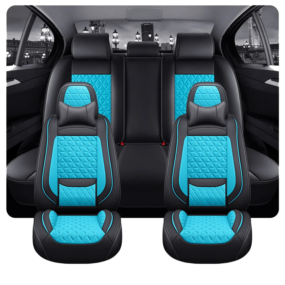 5-Seater Premium Nappa Leather 3D Diamond Quilted Car Seat Cover with Headrest and Lumbar Pillow, Breathable, for All Seasons