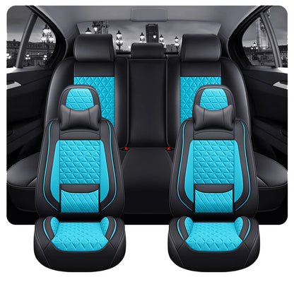 5-Seater Premium Nappa Leather 3D Diamond Quilted Car Seat Cover with Headrest and Lumbar Pillow, Breathable, for All Seasons