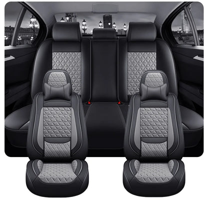 5-Seater Premium Nappa Leather 3D Diamond Quilted Car Seat Cover with Headrest and Lumbar Pillow, Breathable, for All Seasons